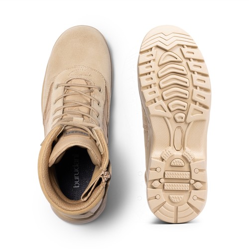 Men's Military Tactical Work Boots Side Zipper Leather Motorcycle Combat Boots