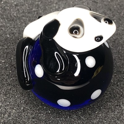 Handmade Art Glass Panda Critter Marble 1.25'' Cobalt Blue MIB White Polkadots
