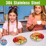 6 Pack Stainless Steel Kids Plates Round Divided Plates 3 Sections Diet Control Dinner Tray Compact Food Serving Tray 9 Inch Unbreakable Platter Metal Dish for Adults Picky Eaters Campers Lunch Snack