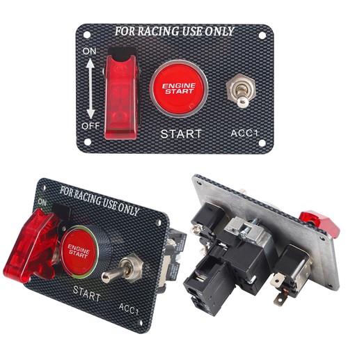 Carbon Ignition Button Switch Panel Engine Start Push LED 12V Toggle Racing Car