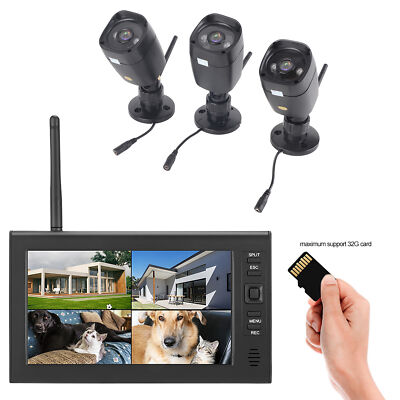 7 Inch LCD Wireless WIFI 4CH Security Monitor System Display+Camera 3pcs IR BEA