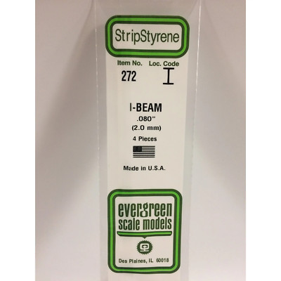 Evergreen 272 Styrene Plastic I Beam 0.080'' 2.0mm x 14'' (4)