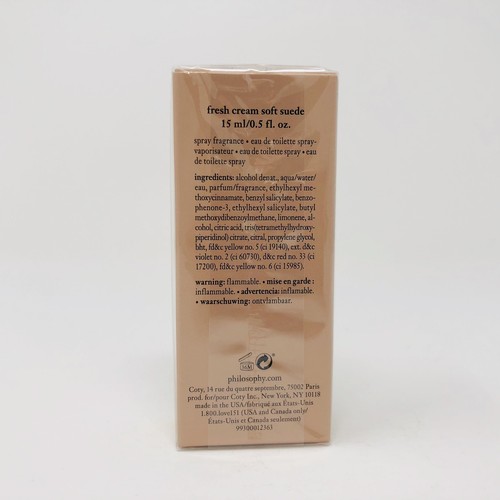 Philosophy Fresh Cream Soft Suede Spray Fragrance EDT 0.5 oz NEW in SEALED BOX