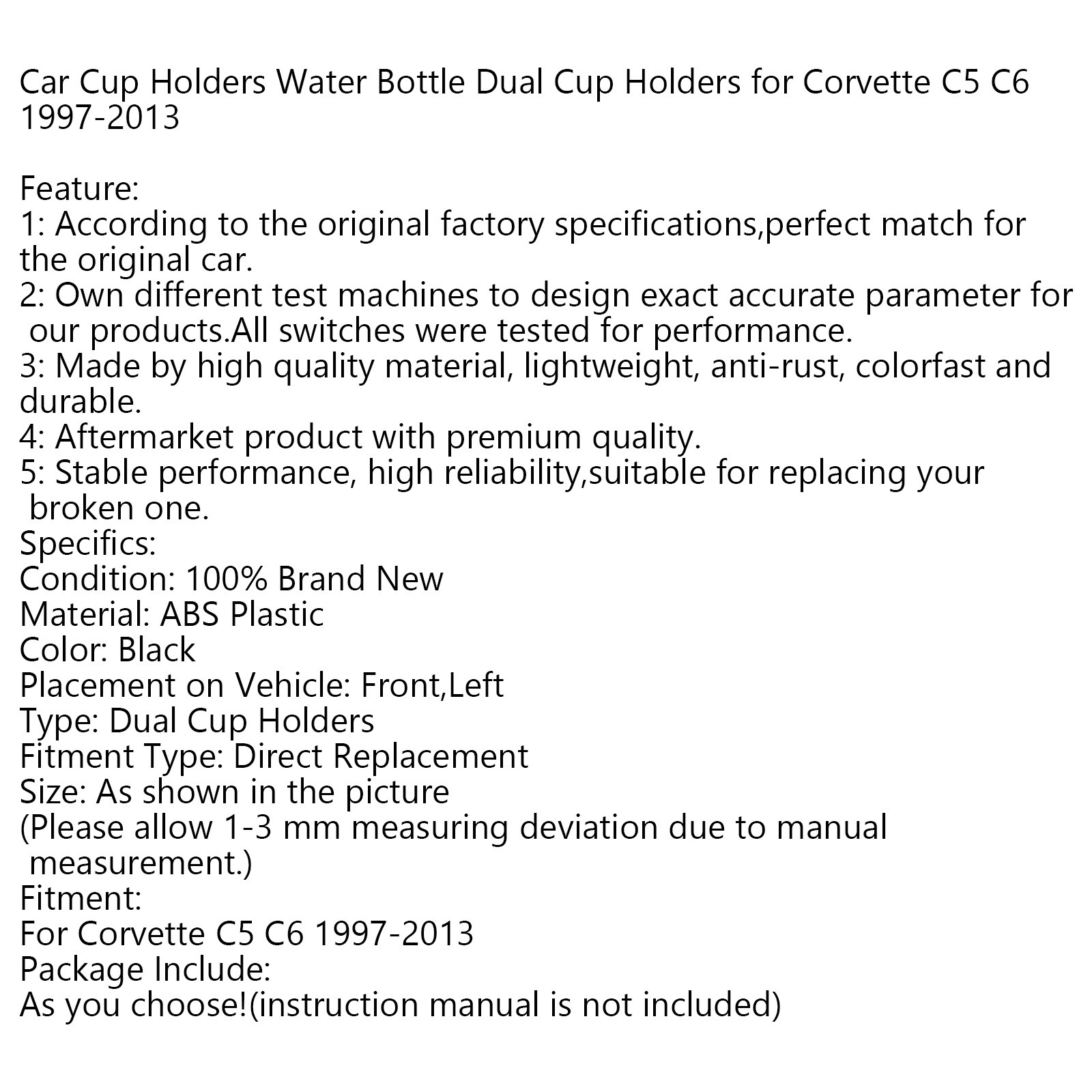 Car Cup Holders Water Bottle Dual Cup Holders Fits for Corvette C5 C6 1997-2013