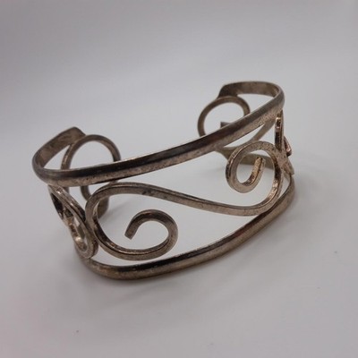 Vtg Taxco Sterling Silver Open Filigree Wave Scroll Wire Cuff Bracelet 7.5