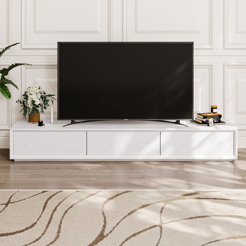 Wooden Veneers Cabinet With 3 Drawers For 75 Inch  Tv Media 