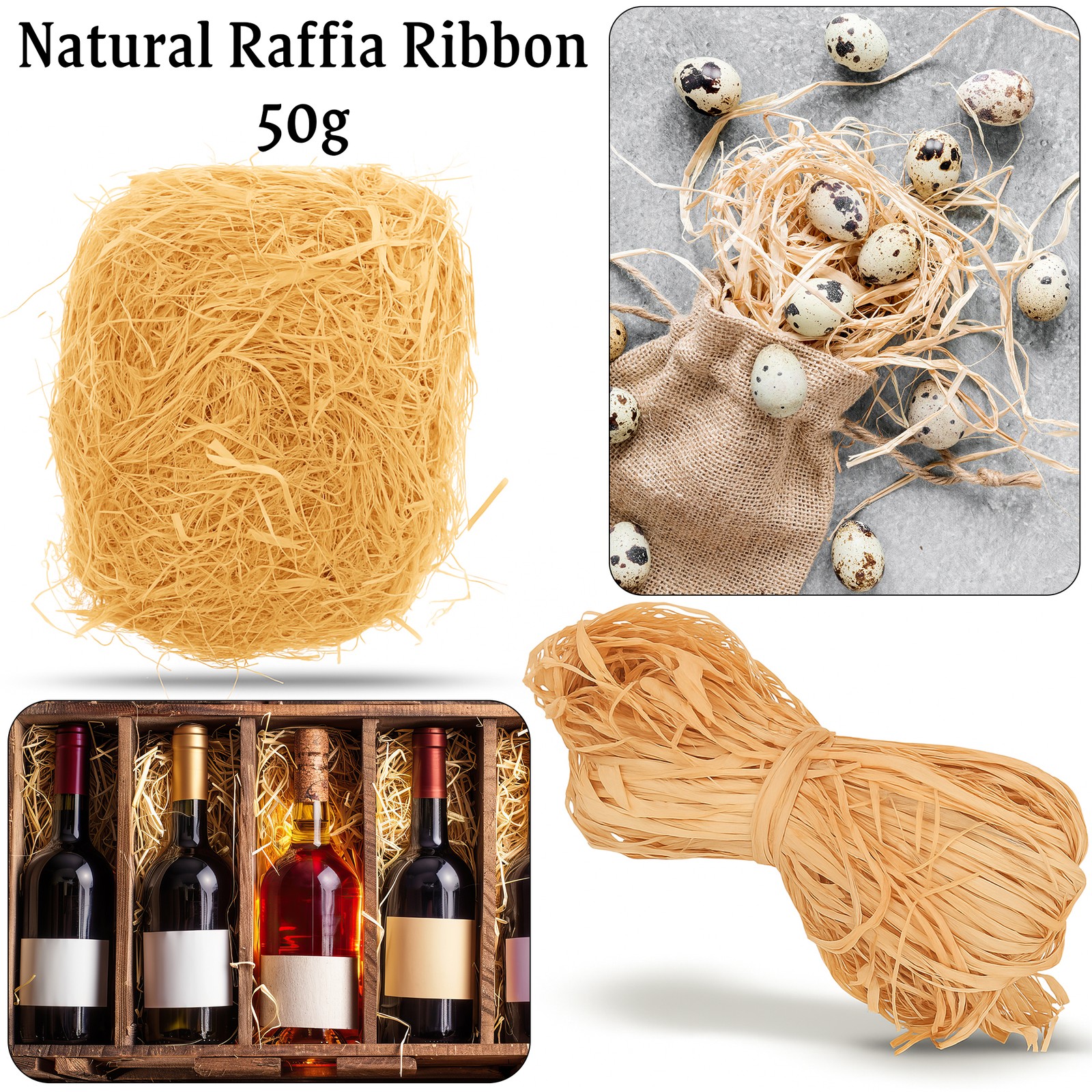Raffia Gift Wrapping Ribbon 50g Natural Rustic Twine Craft Florist DIY Decor