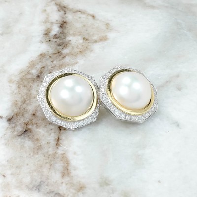 14K Yellow and White Gold Mabe Pearl & 2.00ctw Diamond Accent Clip-On Earrings