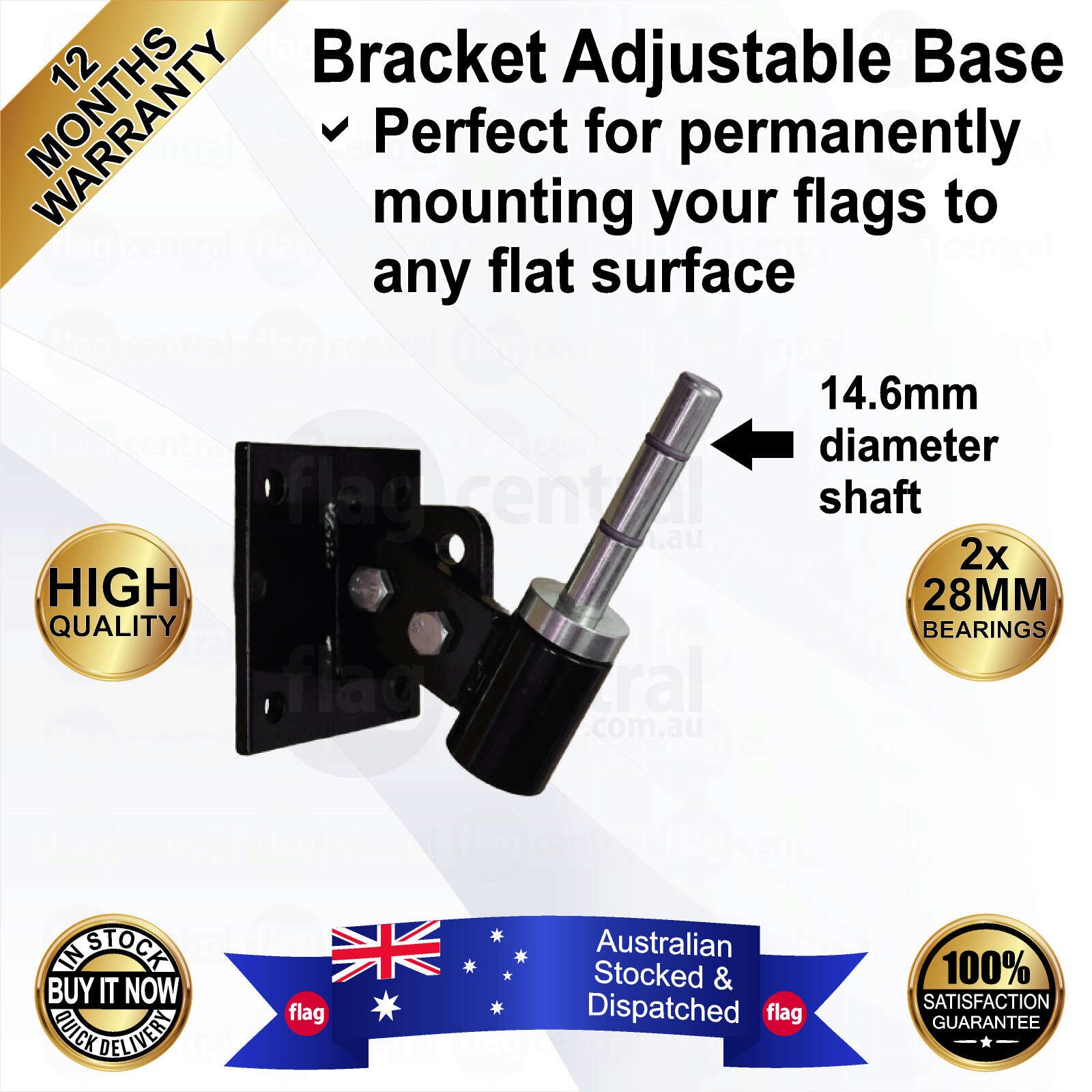 Bracket Adjustable Flag Base - Painted Black Steel - Double Ball Bearings - Heavy-Duty