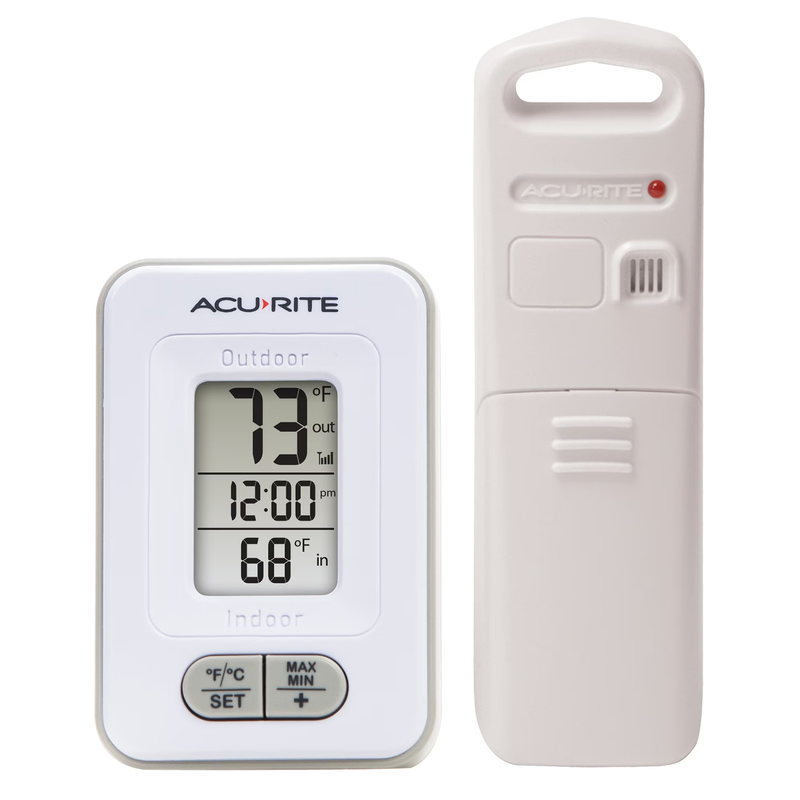 Battery-Powered Indoor/Outdoor Digital Thermometer with Clock, White, 3