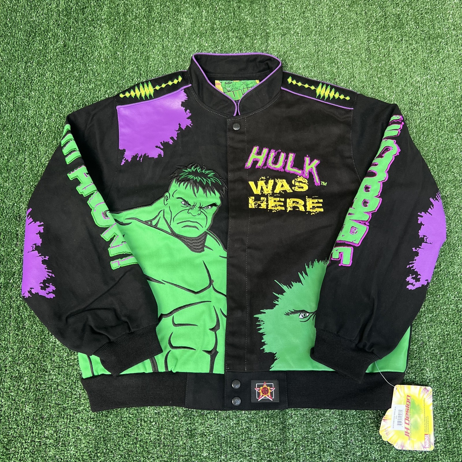 JH Design MARVEL HULK ハルク レーシング NWT VTG JH Design Hulk Jacket Youth 2XL Black Men's S Crop