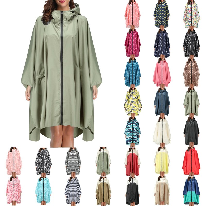 Hooded Zipper Poncho Adults Raincoat With Pocket