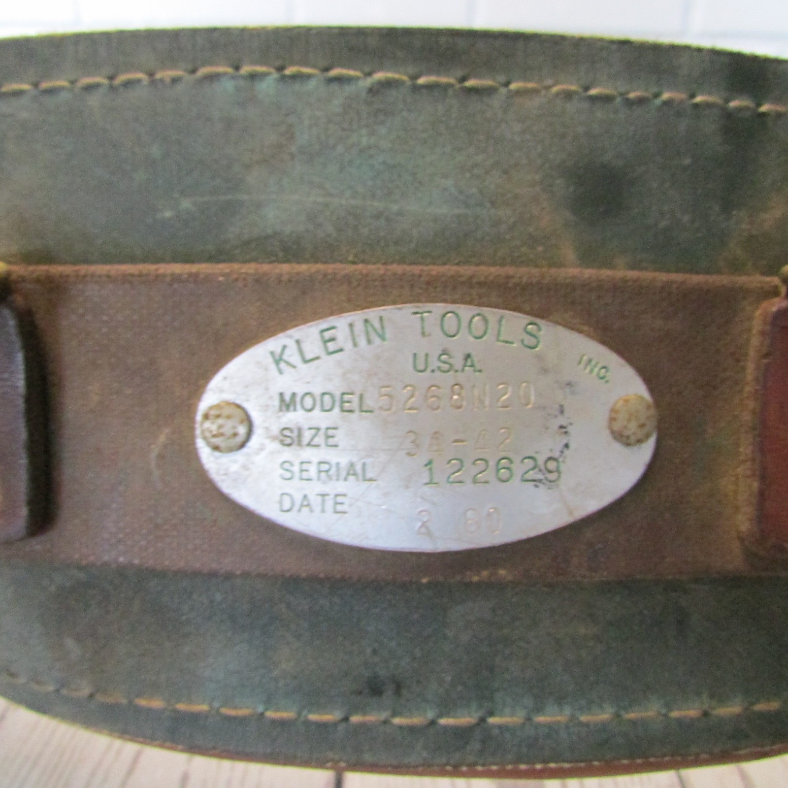 Vintage Klein Tools Leather Lineman Pole Climbing Belt Size 34-42 Model 5268N20