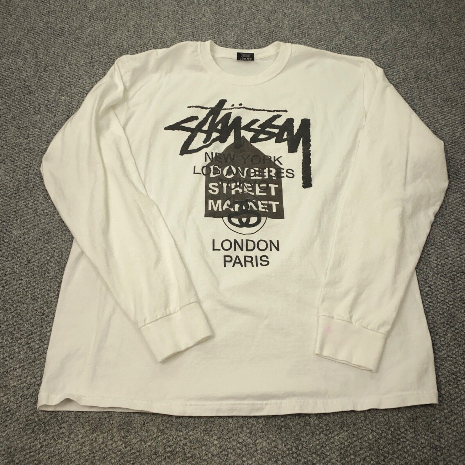 Stussy Dover Street Market World Tour Tee Mens XL White Long Stussy Dover Street Market World Tour Tee Mens XL White Long