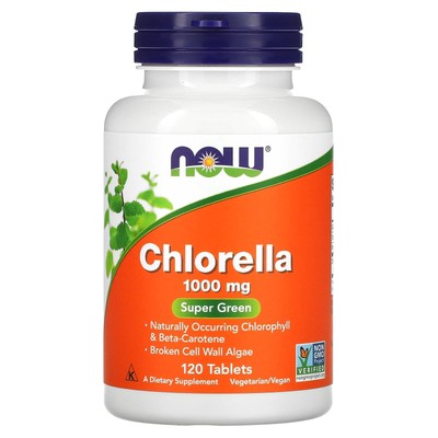 Now Foods Chlorella 1000 мг 120 таблеток с гарантией качества GMP, веганский, вегетарианский