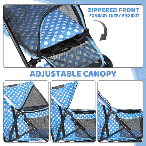 4 Wheels Foldable Pet Stroller Breathable Dog Stroller w/Storage Basket&Skylight
