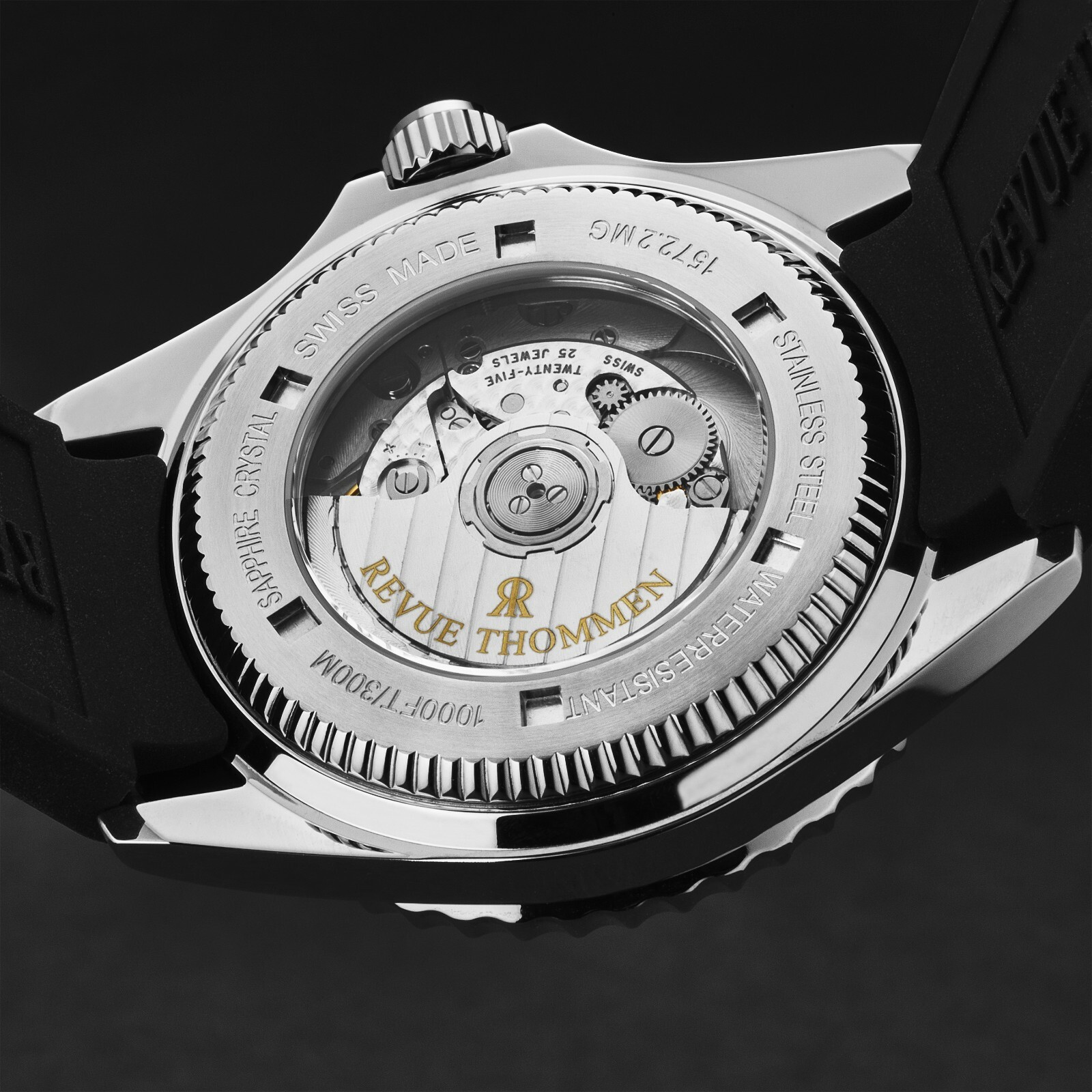 Pre-owned Revue Thommen Men's Diver Black Dial Black & Blue Gmt Bezel Automatic 17572.2833