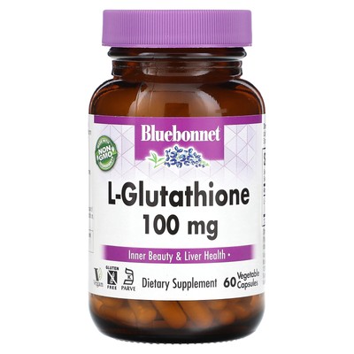 Bluebonnet Nutrition L-глутатион 100 мг, 60 вегетарианских капсул, без яиц, без рыбы,