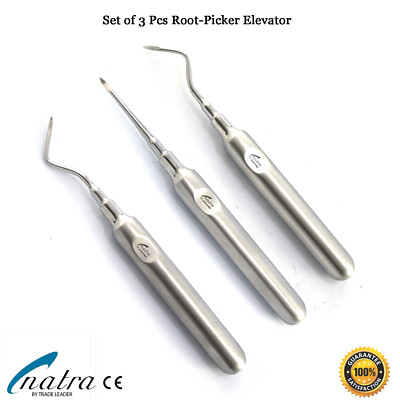 3 Pcs Dental Root Elevators HEIDBRINK Oral Surgery Luxating Root PICKER Elevator