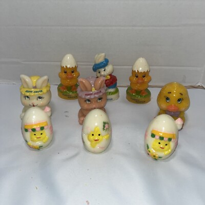 Lot of 9 Vintage Russ Berrie Figural Unlit Bunny Chicks  Candles Easter