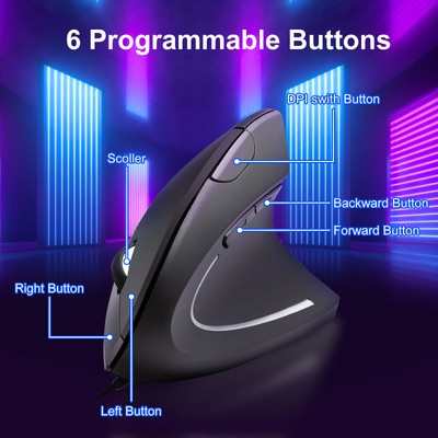 Ergonomic Optical Vertical Mouse Mice USB Wired LED Mice 2400 DPI For Laptop PC