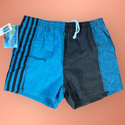 Vintage 70s Half Moon Bay Swimming Shorts Mens Large Lined Striped Geometric NEW