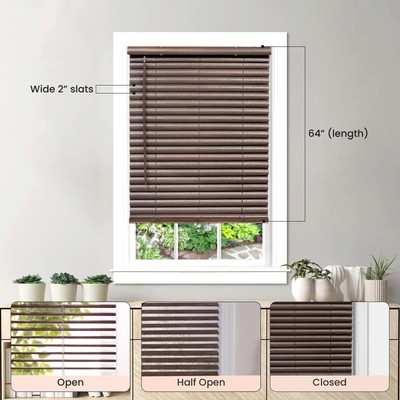 Window Blind 2" Slats Mini Blinds Vinyl Embossed Woodgrain Mahogany Woodtone
