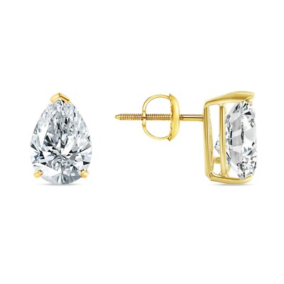 Pre-owned Shine Brite With A Diamond 5.50 Ct Pear Teardrop Cut Earrings Studs Solid 14k Yellow Gold Screw Back Basket In White/colorless