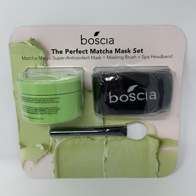 Boscia The Perfect Matcha Mask Set Super-Antioxidant Mask & Brush & Headband NEW