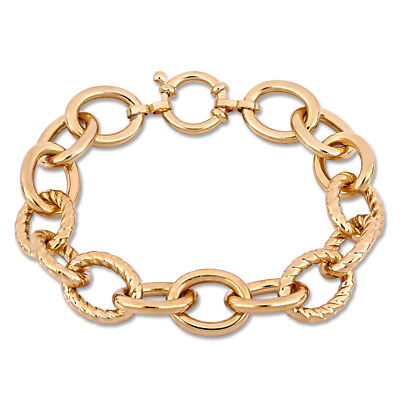Amour Yellow Plated Silver 14mm Oval Link Textured Pattern Bracelet - 8 in.