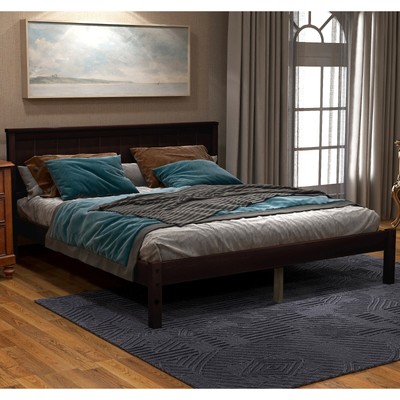 With Headboard, Wood Slat, No Box Spring, Espresso