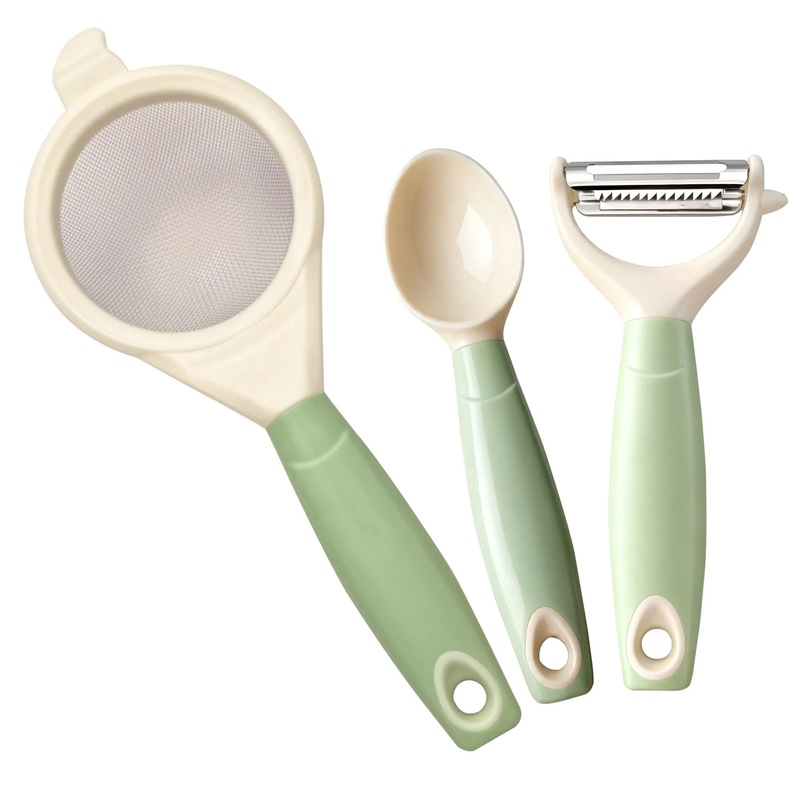 3PCS Baby Food Preparation Kit Baby Feeding Spoon Food Strainer Peeler Infant Fe
