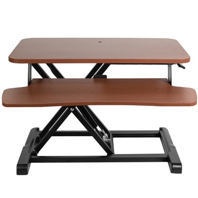 VIVO Dark Walnut 26'' Height Adjustable Standing Desk Monitor Riser, Black Frame