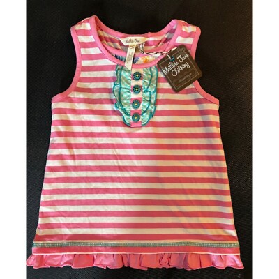 GIRLS MATILDA JANE Brilliant Daydream A Good Day Tank Sz 6 Pink Striped Ruffle