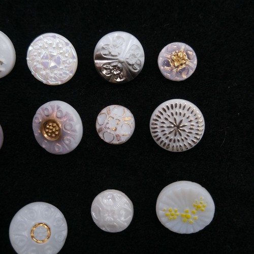 Mixed Lot of 21 Vintage Glass Buttons - White & Purple Small Round Textured