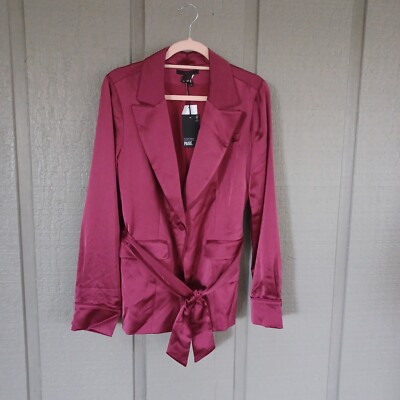 Paige Women Havenn Tie Waist Satin Blazer Size M Long Sleeve Button In Mulberry