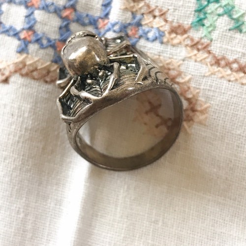 Vintage 1986 G&S Silver Overlay Outlaw BIKER Ring 12/13 PUNK GOTH Skull Spider