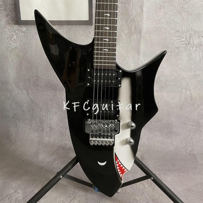 New Unbranded Black Shark Shape Electric Guitar HH Pickups Maple Neck