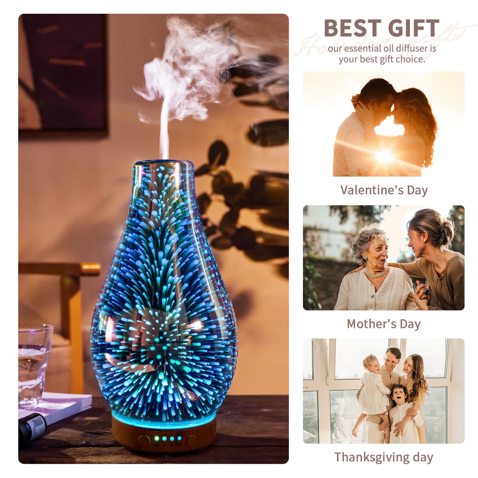 Porseme 100ml Essential Oil Diffuser 3D Handmade Glass Ultrasonic Humidifier
