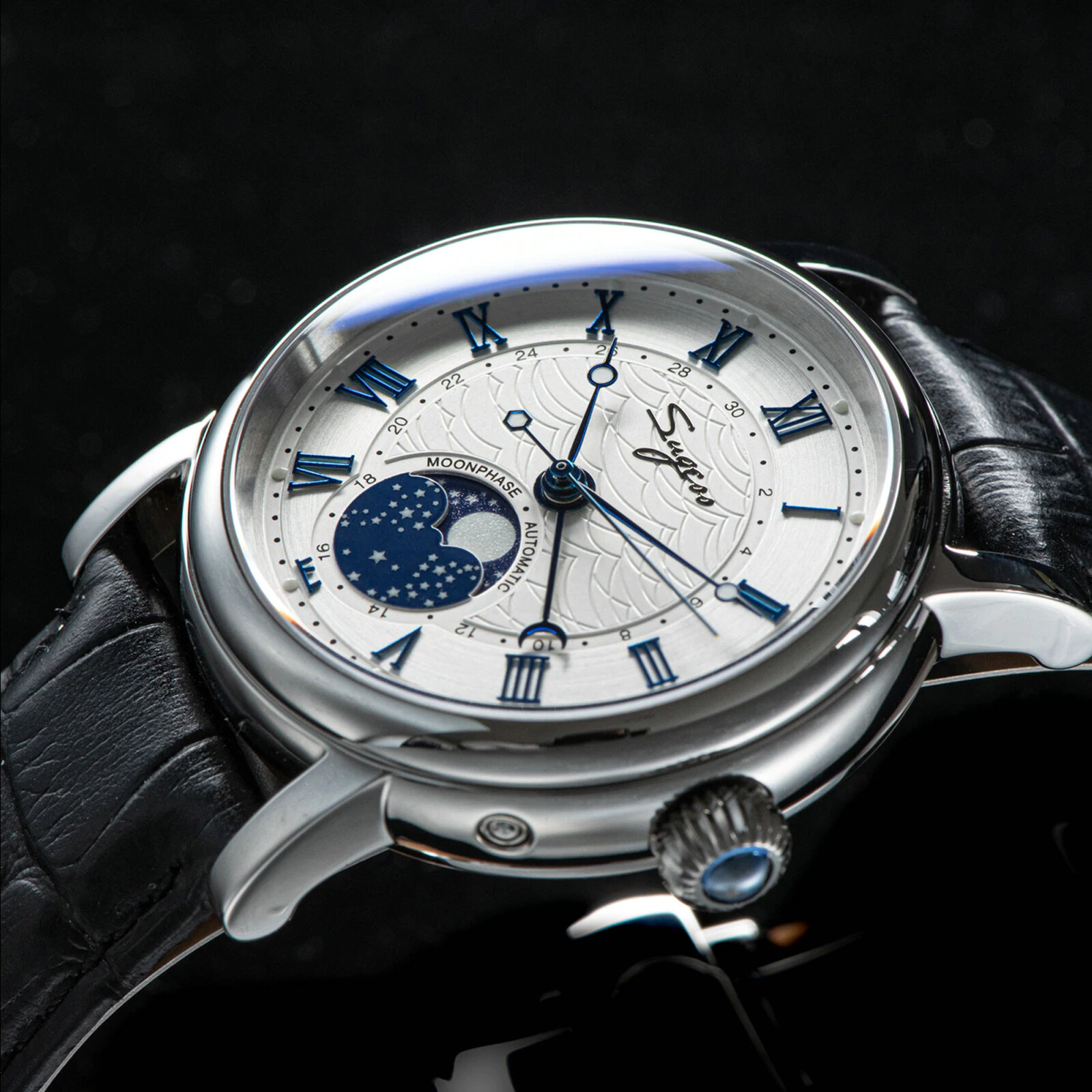 Pre-owned Sugess Moonphase Master High Beat Mechanical Mens Watch Seagull 1963 Su2108sz