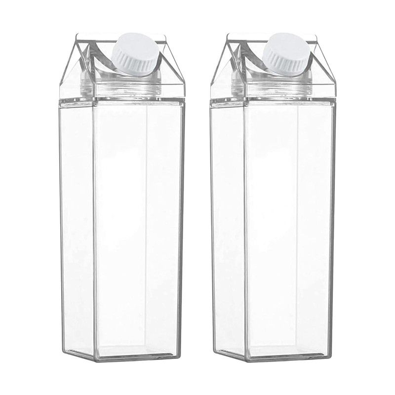 2PCS Clear Milk Carton Water Bottle Creative Square Transparent Cup