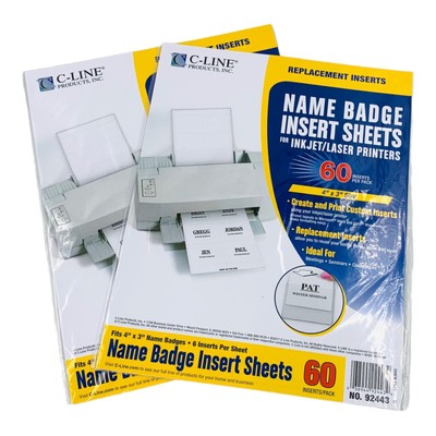 120 Inserts C-Line White Printable Name Badge Inserts 4'' x 3''