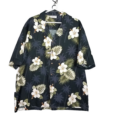 PACIFIC LEGEND 3XL USA Made Black Hibiscus Floral Print Hawaiian Casual Shirt