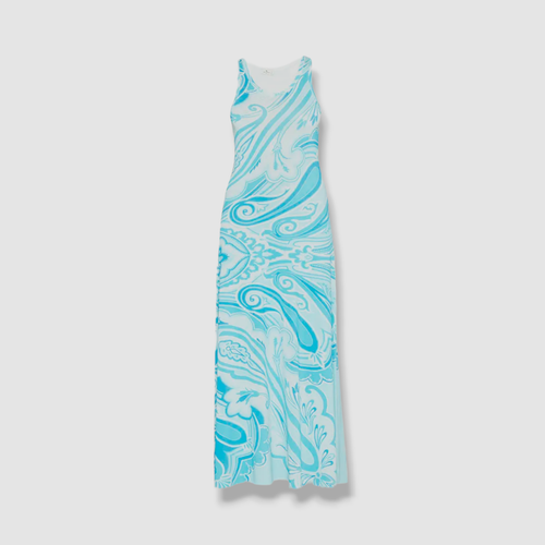Pre-owned Etro $1990  Women's Blue Paisley Wave Knit Racerback Tank Dress Size 42
