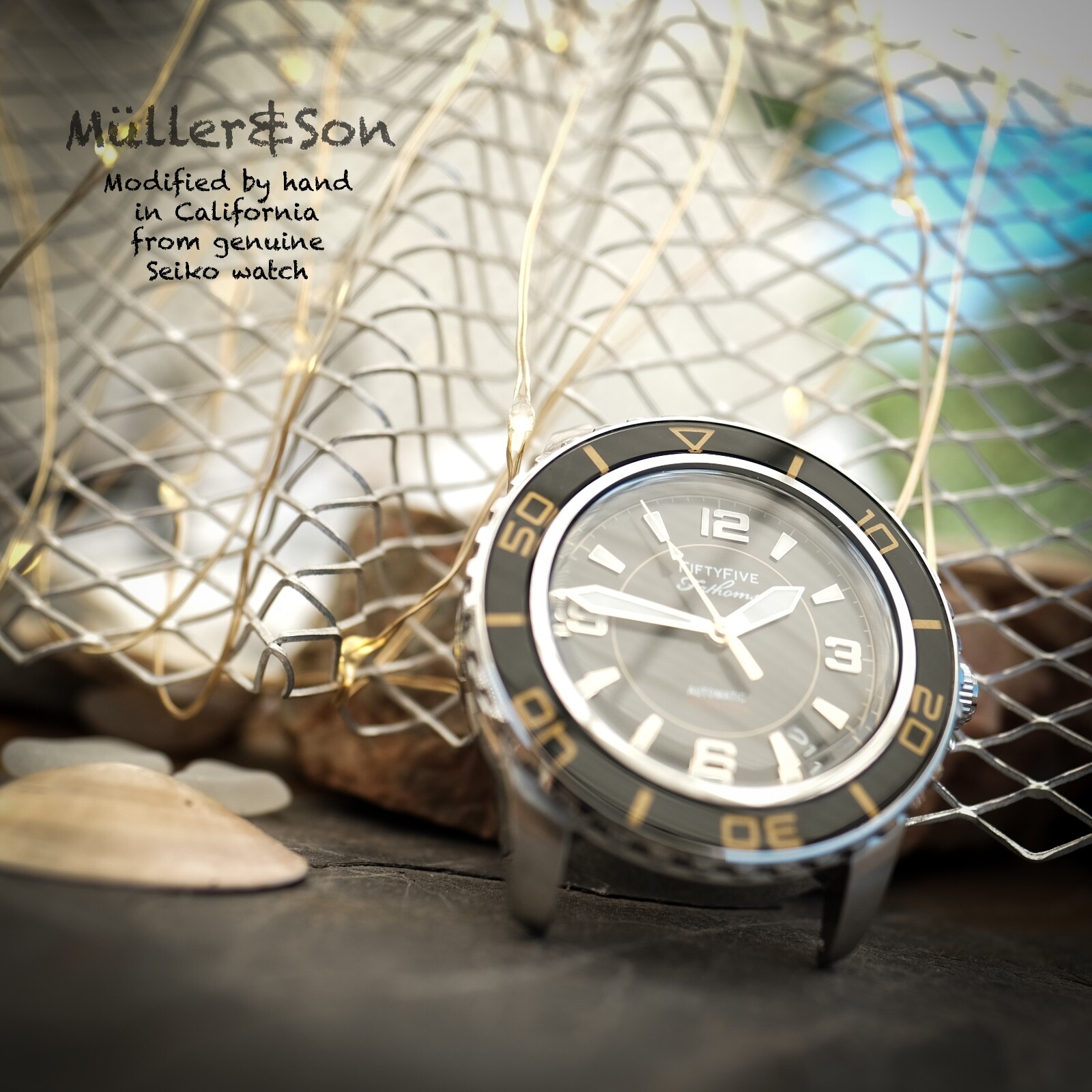 Pre-owned Müller&son Watch "modern Gold Mod 1" Made From Seiko Snzh57 Fifty Five Fathoms