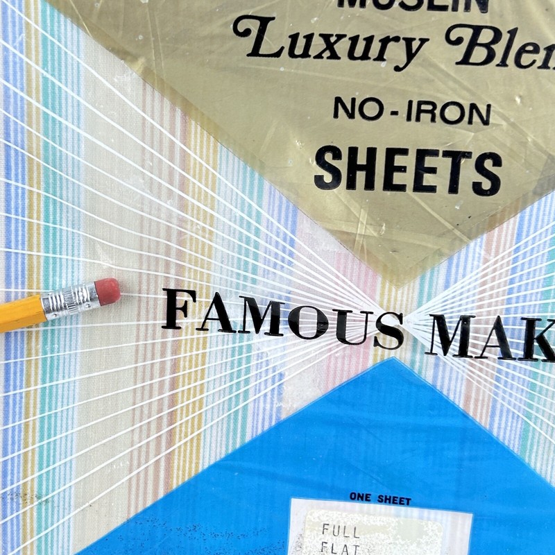 NIP vintage 70s FAMOUS MAKER STRIPED FLAT SHEET muslin luxury blend 80s USA NOS