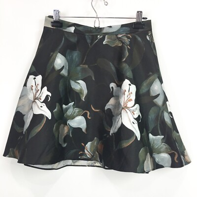 Club Monaco Womens 6 Mini Skirt Skater Pagille Black Floral Silk Blend A Line