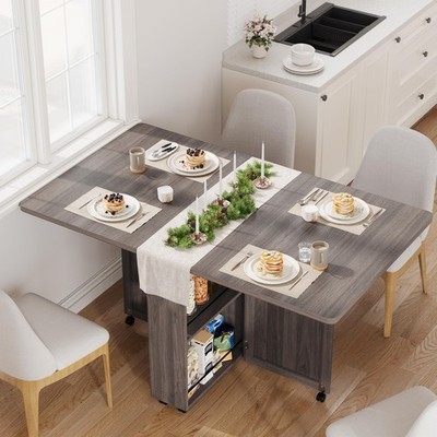 Garvee Folding Dining Table with Storage, Folding Kitchen Tabl...