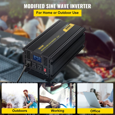 2000W Modified Sine Wave Inverter, 24V DC to 120V AC, LCD Display Remote Control