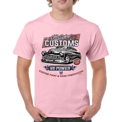 Old School Custom V8 T-shirt Hot Rod Greaser & Rebel Classic Car Men's Tee